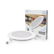 Светильник светодиодный Gauss встраиваемый ультратонкий круглый IP20 12W 4100K 1/20 939111212