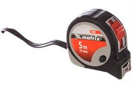 Рулетка MATRIX Continuous fixation, 5м*19мм, обрезиненный корпус, плавная фиксация 31088